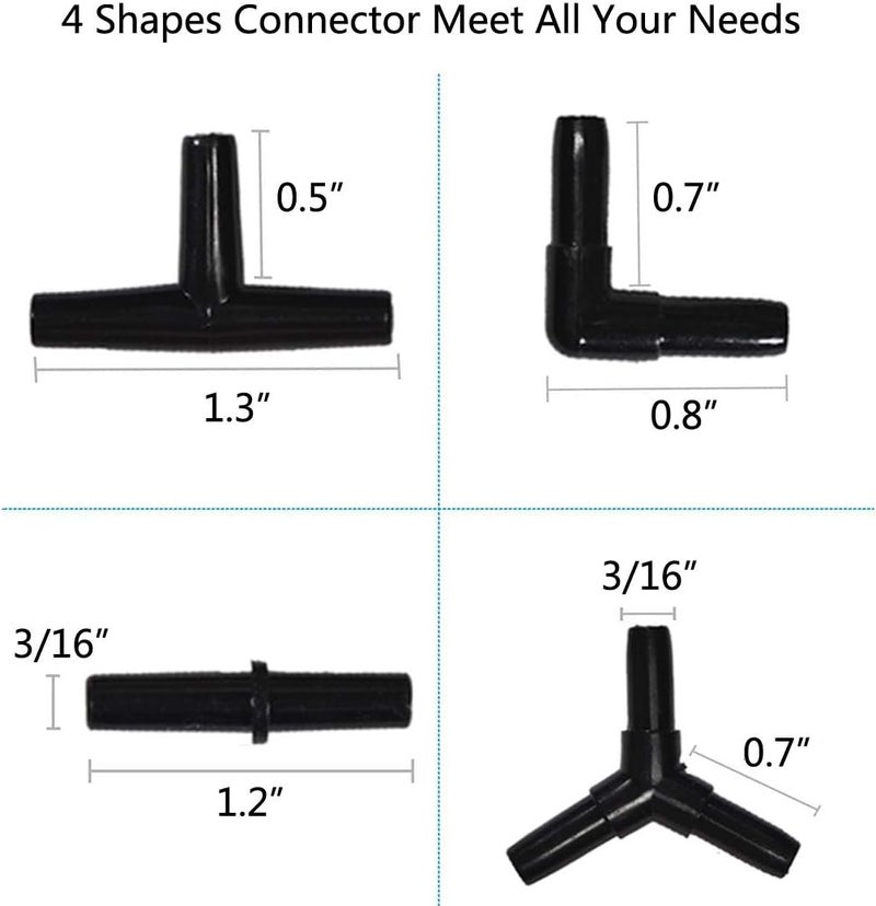 JIH Aquarium 320 Feet Standard 3/16" Black Flexible Airline Tubing with Black Plastic Connectors for Fish Tank,Terrariums, and Hydroponics (320 Feet with connectors) - Image 4