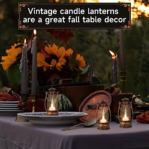 Reperla 12Pcs Mini Lantern Decorative with Flickering LED Candle, 6Inch Small Western Lantern for Table Centerpiece, Vintage Hanging Candle Holders for Western Halloween Camping Party Decor (Brown) - Image 2