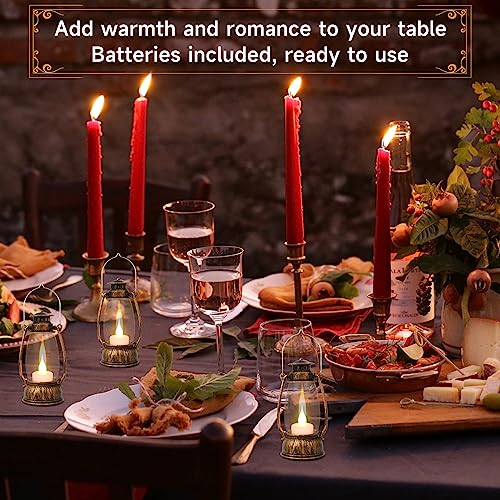Reperla 12Pcs Mini Lantern Decorative with Flickering LED Candle, 6Inch Small Western Lantern for Table Centerpiece, Vintage Hanging Candle Holders for Western Halloween Camping Party Decor (Brown) - Image 3