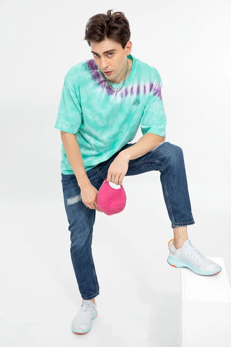 SNITCH Mint Tie-Dye Half Sleeve Oversized Streetwear T-Shirt
