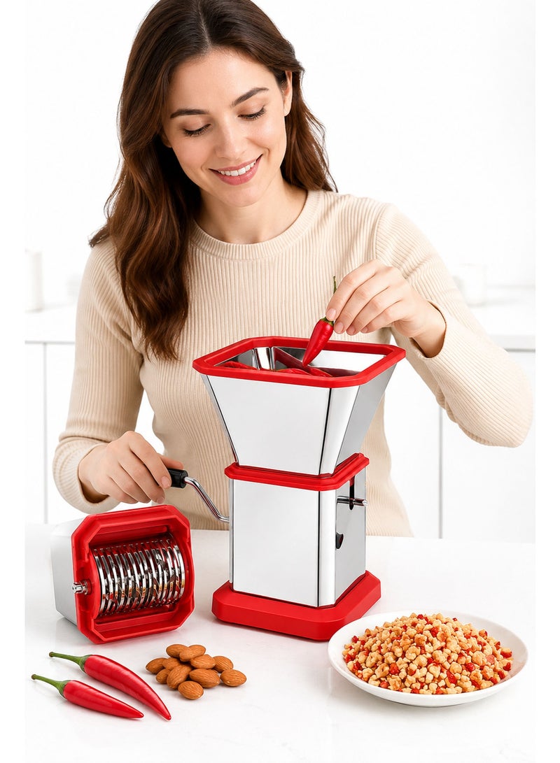Manual Chilli Cutter & Vegetable Chopper with Stainless Steel Blades, Handle & Container – Multipurpose Onion, Garlic, Capsicum, Dry Fruit & Nut Cutter for Kitchen - Image 3