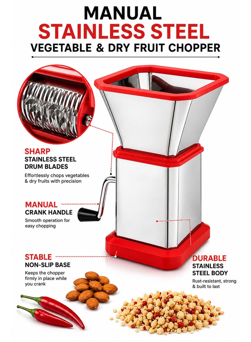 Manual Chilli Cutter & Vegetable Chopper with Stainless Steel Blades, Handle & Container – Multipurpose Onion, Garlic, Capsicum, Dry Fruit & Nut Cutter for Kitchen - Image 5