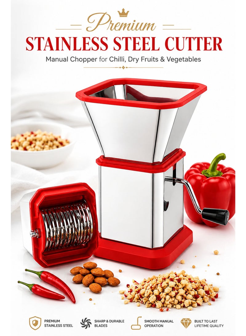 Manual Chilli Cutter & Vegetable Chopper with Stainless Steel Blades, Handle & Container – Multipurpose Onion, Garlic, Capsicum, Dry Fruit & Nut Cutter for Kitchen - Image 2