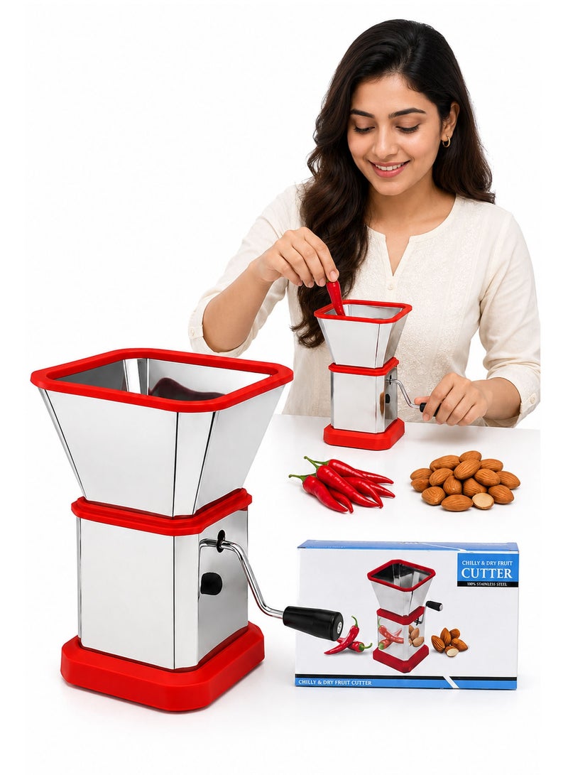Manual Chilli Cutter & Vegetable Chopper with Stainless Steel Blades, Handle & Container – Multipurpose Onion, Garlic, Capsicum, Dry Fruit & Nut Cutter for Kitchen - Image 1