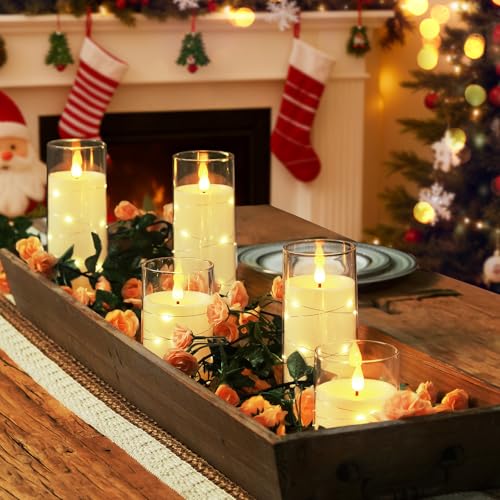 Homemory Pure White Flameless Candles with Embedded Star String Fairy Lights Battery Operated Candle LED Candles Fake Candles with Remote Control and Timer Set of 5H45688 - Image 3