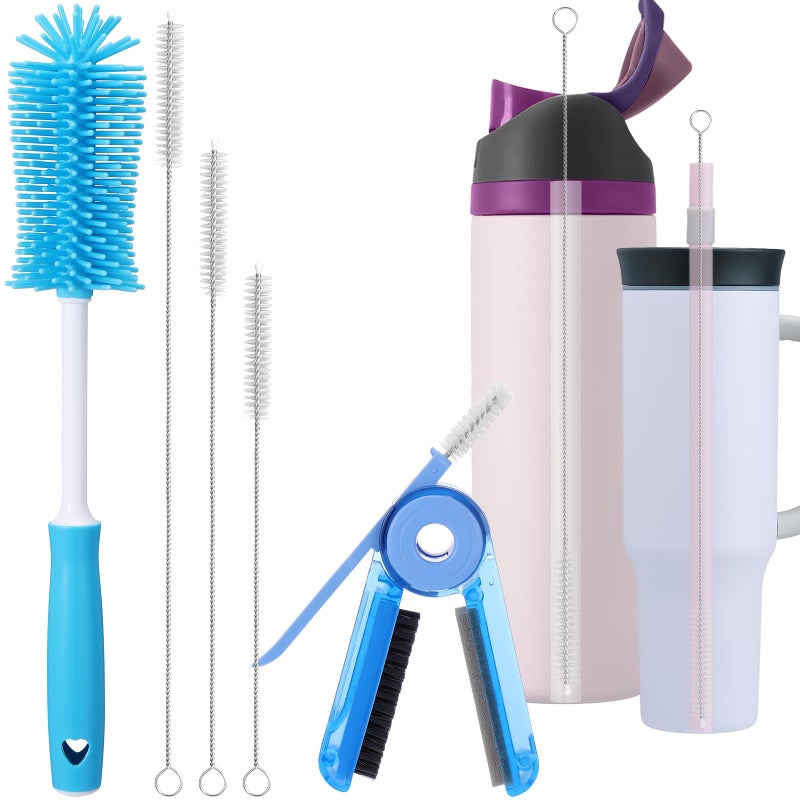 XANGNIER 5 Pcs Water Bottle Cleaner Brush Set for Owala 24oz/32oz/40oz Cup,Multifunctional Bottle Brush and Long Straw Cleaner Brush,Cleaning Kit for Owala/Stanley/Yeti Tumbler Cup Accessories - Image 1