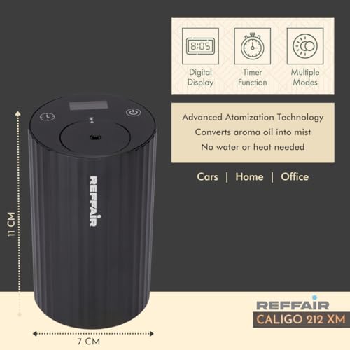 Reffair Metal 212 Xm Aroma Oil Diffuser For Cars, Home & Office | Essential Oil Diffuser For Aromatherapy With Display & Timer Function (Black) - Image 3