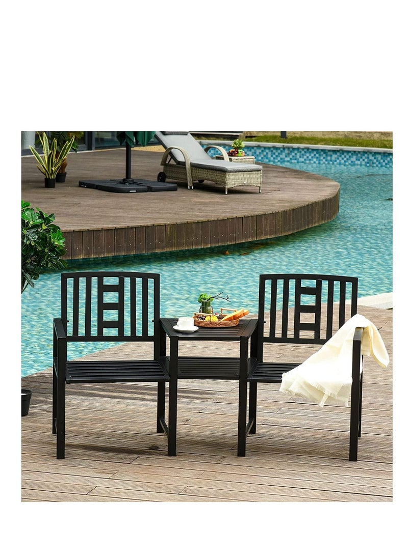 YULAN Yulan Outdoor Garden Bench Black Steel Outdoor Patio Park 2-seater Seat Furniture 269  - Image 2