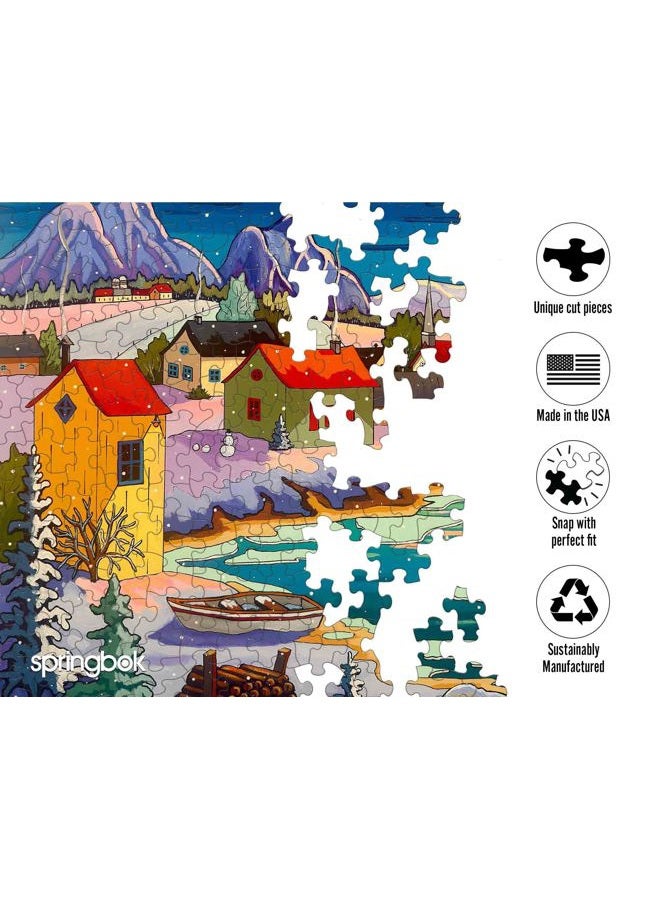 Springbok Moonlit Winter Village 500 Piece Puzzle for Adults - Peaceful Winter Puzzle Featuring a Cozy Snowy Village by a Moonlit Lake - Image 3