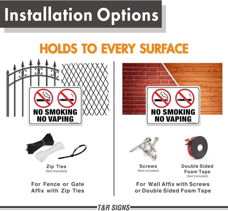 TR لا للتدخين ولا للتبخير - عبوة 4 - 10 × 7 بوصات من الألمنيوم المقاوم للصدأ .040 - محمي من الأشعة فوق البنفسجية، مقاوم للماء، مقاوم للعوامل الجوية ومقاوم للتلاشي - 4 ثقوب مسبقة الحفر - Image 4