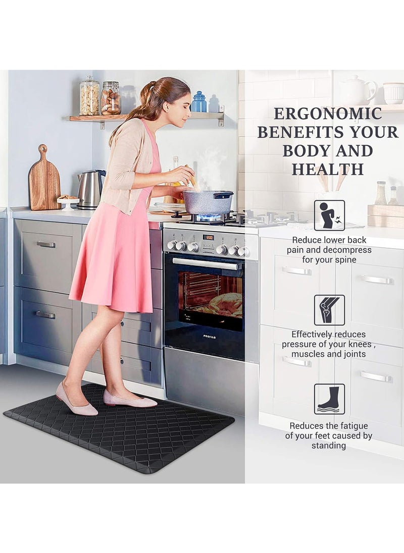 YIM-VIBEHAUS Kitchen Floor Mat Cushioned Anti-Fatigue Kitchen Rug, Thick Waterproof Non-Slip Kitchen Mats and Rugs Heavy Duty Ergonomic Comfort Rug for Kitchen, Floor, Office, Sink, Laundry (Black 44*71cm)  - Image 5
