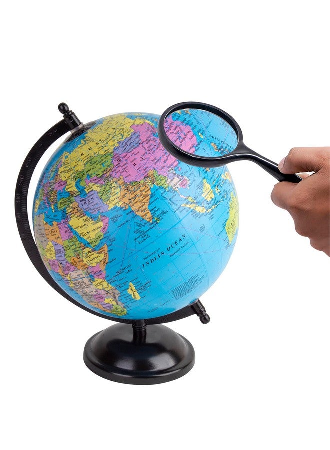Magicwand Political Educational Laminated Rotating World Globe with Metal Base【12" Black with Magnifier】 - Image 1