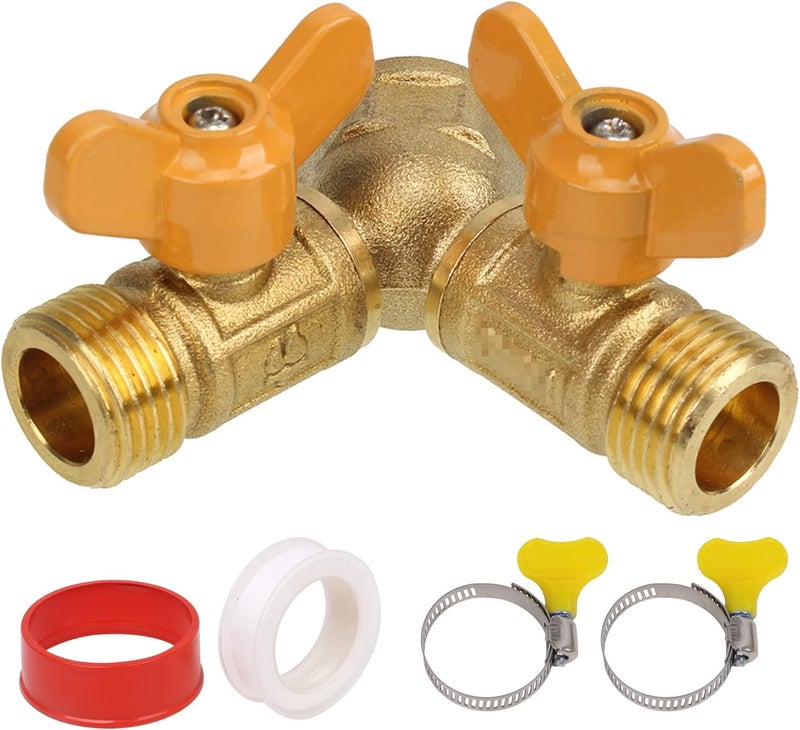 Doublelife SHANOER Solid Brass Y Ball Valve with Comfort Grip for Oil and Gas Hoses Connector Splitter Adapter - Image 1