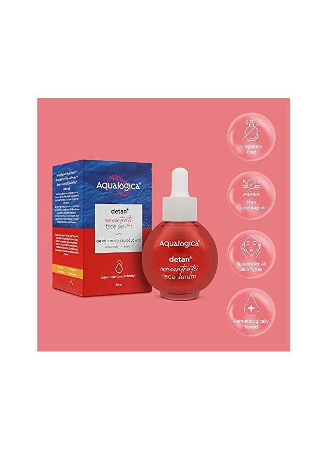 Aquafina - Aqualogica Detan+ Concentrate Face Serum with Cherry Tomato & Glycolic Acid for Hydrated & De-tanned Skin - 30ml - Image 1