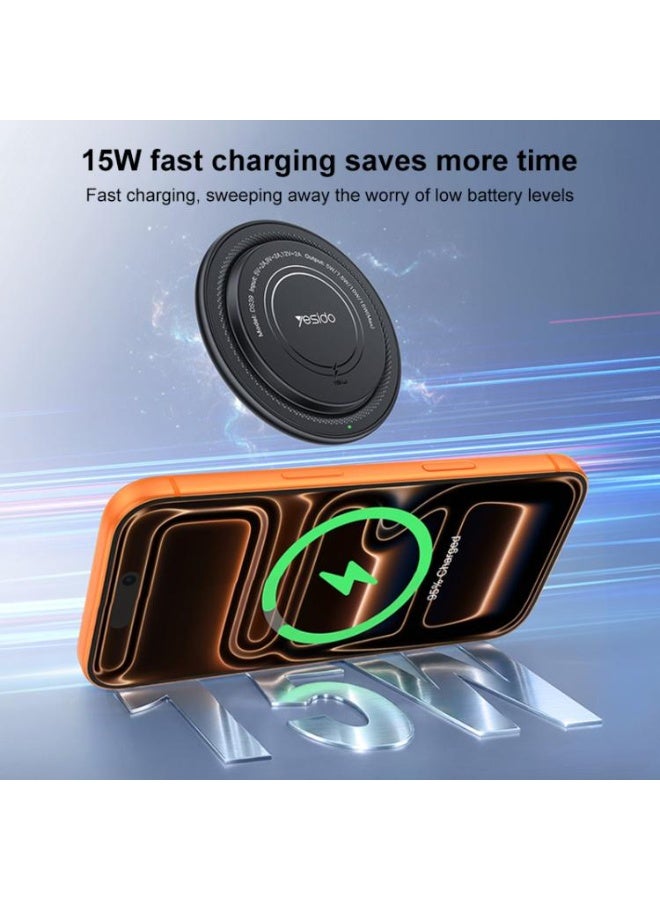Yesido DS39 15W Magnetic Fast Wireless Charger Pad MagSafe Compatible Plastic Black - 1 Piece - Image 3