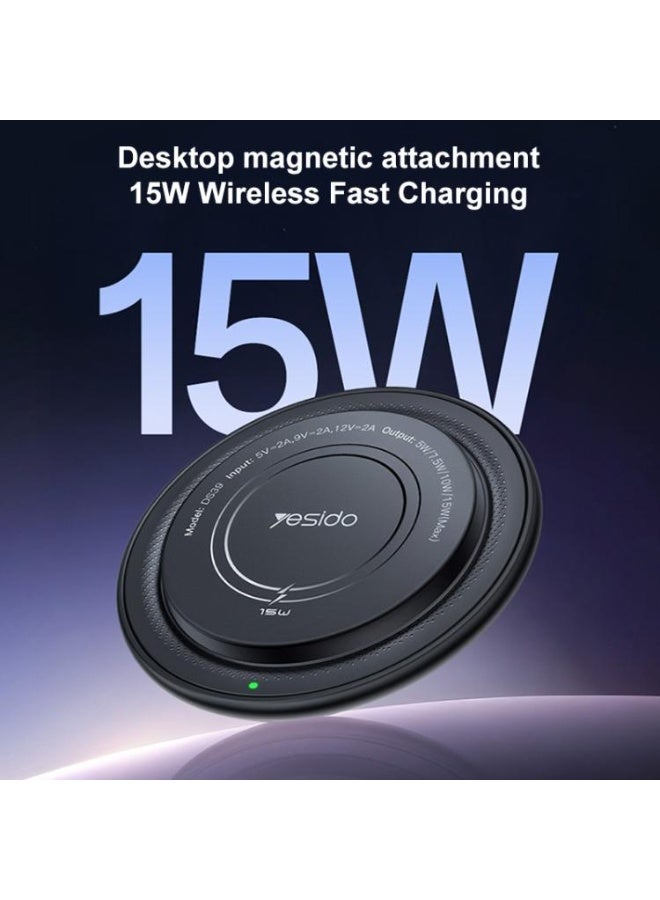 Yesido DS39 15W Magnetic Fast Wireless Charger Pad MagSafe Compatible Plastic Black - 1 Piece - Image 2