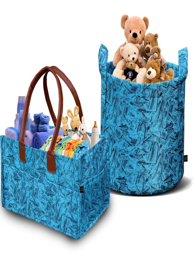 GREEN DECOR - Non Woven Fabric 2 IN 1 Designer Diaper Caddy & Toy Bin With Top Handles Combo for Smart Mothers Newborn Baby Products Unbreakable Toy Bins Foldable & Portable (Splash Print, Ocean) - Image 1