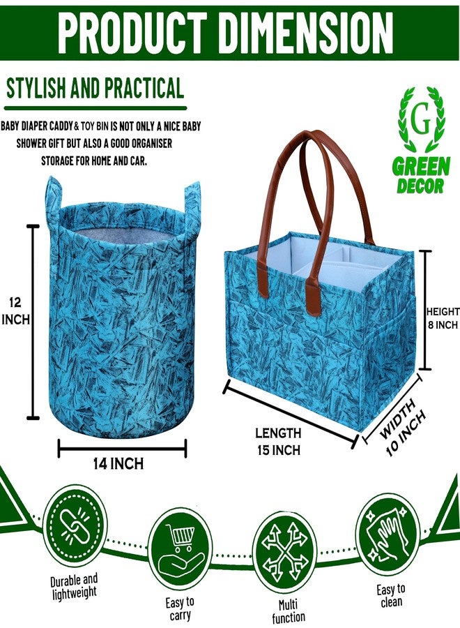 GREEN DECOR - Non Woven Fabric 2 IN 1 Designer Diaper Caddy & Toy Bin With Top Handles Combo for Smart Mothers Newborn Baby Products Unbreakable Toy Bins Foldable & Portable (Splash Print, Ocean) - Image 2