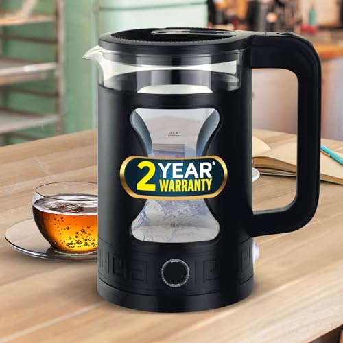 iBELL Gekb17M Black Glass Electric Kettle, Glass Kettle, 1500 Watts, 1.7 Litres, With Led Light, Tempered Glass, Auto Cut Off Function, 360 Degree Rotating Base, Black - Image 1