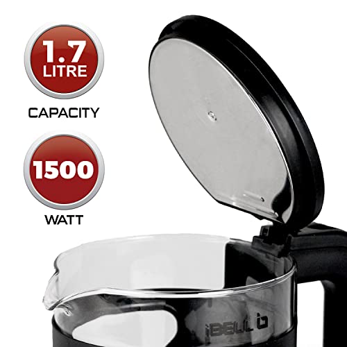 iBELL Gekb17M Black Glass Electric Kettle, Glass Kettle, 1500 Watts, 1.7 Litres, With Led Light, Tempered Glass, Auto Cut Off Function, 360 Degree Rotating Base, Black - Image 2