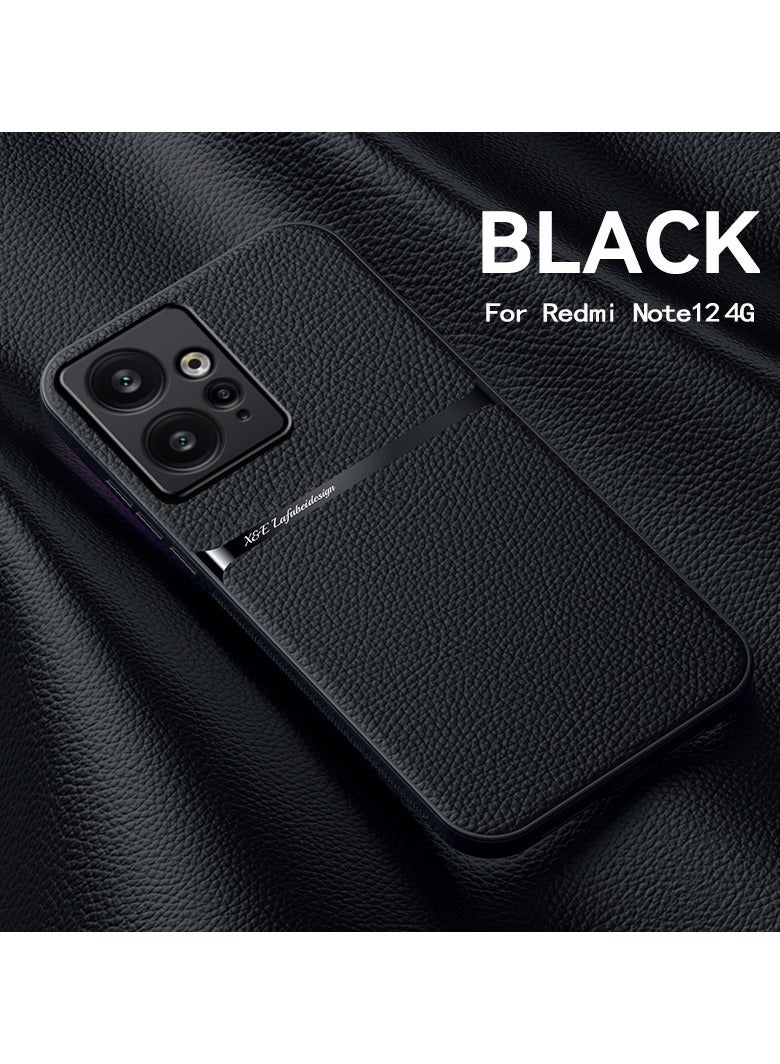 Phone Case Cover Leather TPU Back Case Cover shock resistant Compatible with Redmi Note 12 4G (Black) - Image 2