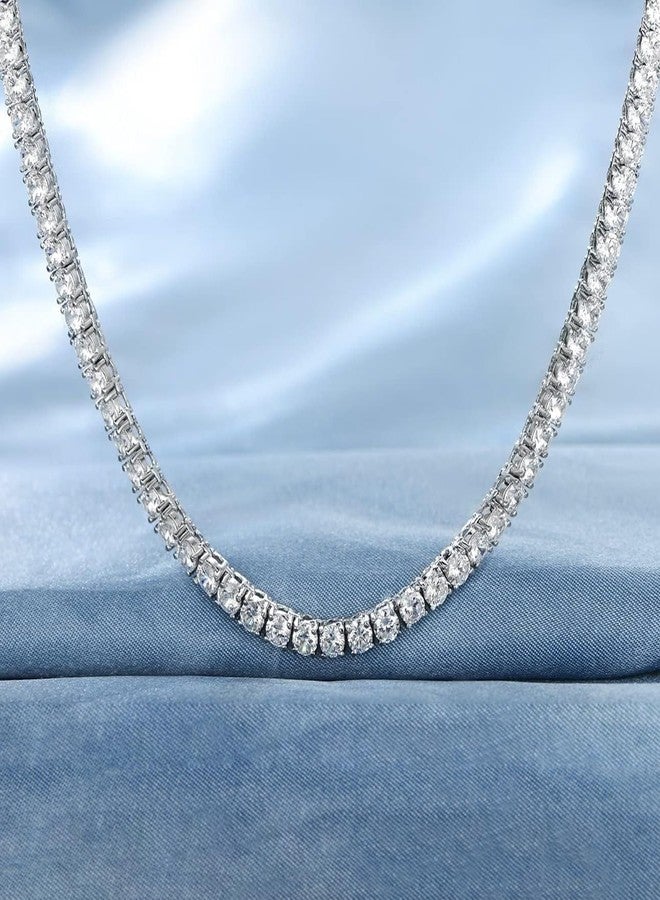 MDFUN Tennis Necklace 18K White Gold Plated | 4.0mm Round Cubic Zirconia Cut Faux Diamond Tennis Chain for Women and Men, 17 inch, Brass, Cubic Zirconia - Image 5