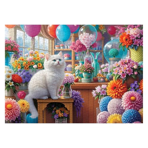 PPuzzling Flower Cat Puzzles for Adults 1000 Pieces Colorful Floral Plant Jigsaw Puzzles Challenging Animal Cute Kitten Puzzle as Home Wall Art - Image 5