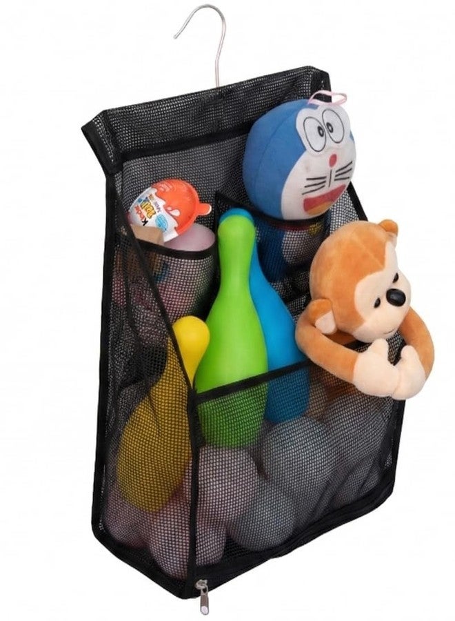 ALYER Hanging Mesh Bath Toy Organizer Bag,Large Shower Storage Caddy with Durable Hanger (Black) - Image 1
