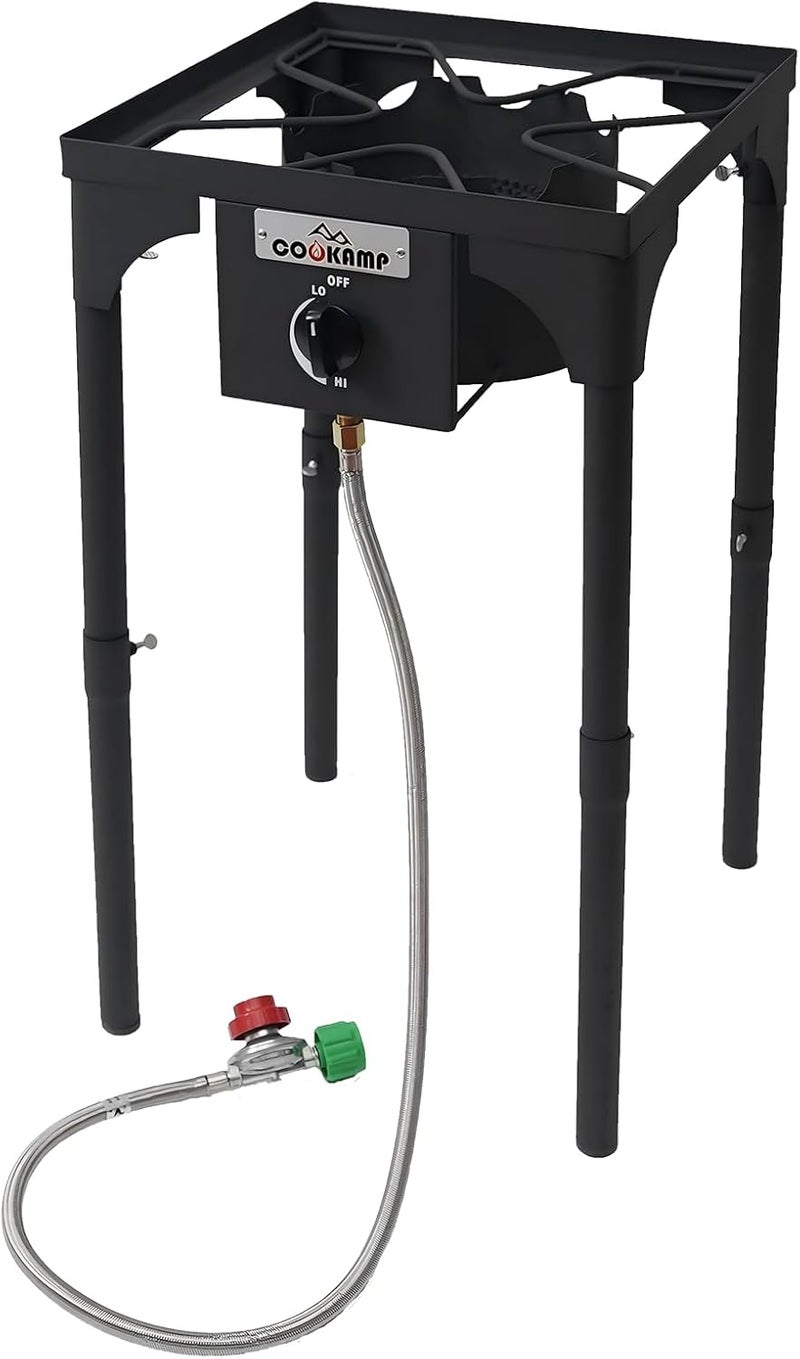 COOKAMP High Pressure Single Propane Burner 55,000BTU Outdoor Camping Stove with 0-20 PSI Adjustable Regulator and Steel Braided Hose (55,000BTU) - Image 2