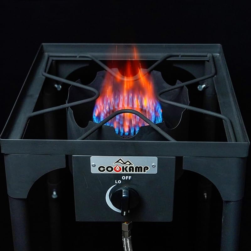 COOKAMP High Pressure Single Propane Burner 55,000BTU Outdoor Camping Stove with 0-20 PSI Adjustable Regulator and Steel Braided Hose (55,000BTU) - Image 4