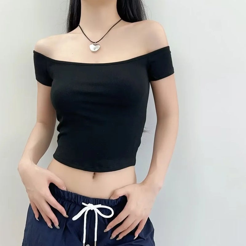 Pure Spice Girl Collarbone Short-Sleeved T-Shirt Sweet Cyber Celebrant Figure Slim-Fit Jacket With Collar - Image 2