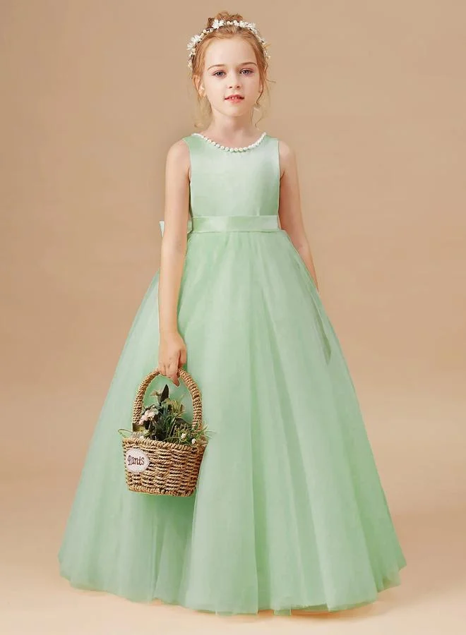 تايك تو Take Two Girls Green Pearl Decor Deep V-Back Party Dress