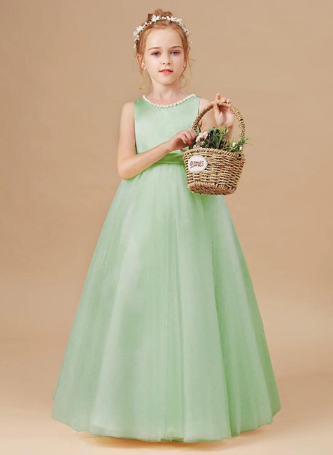 Take Two Girls Green Pearl Decor Deep V-Back Party Dress - Image 5