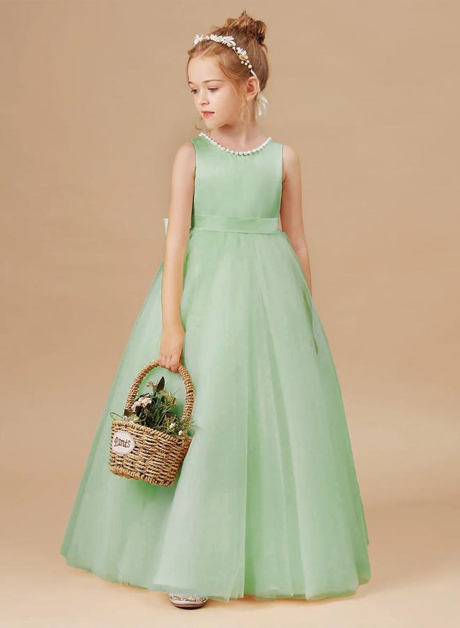 Take Two Girls Green Pearl Decor Deep V-Back Party Dress - Image 3