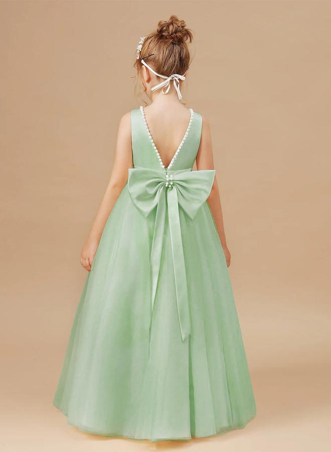 Take Two Girls Green Pearl Decor Deep V-Back Party Dress - Image 2