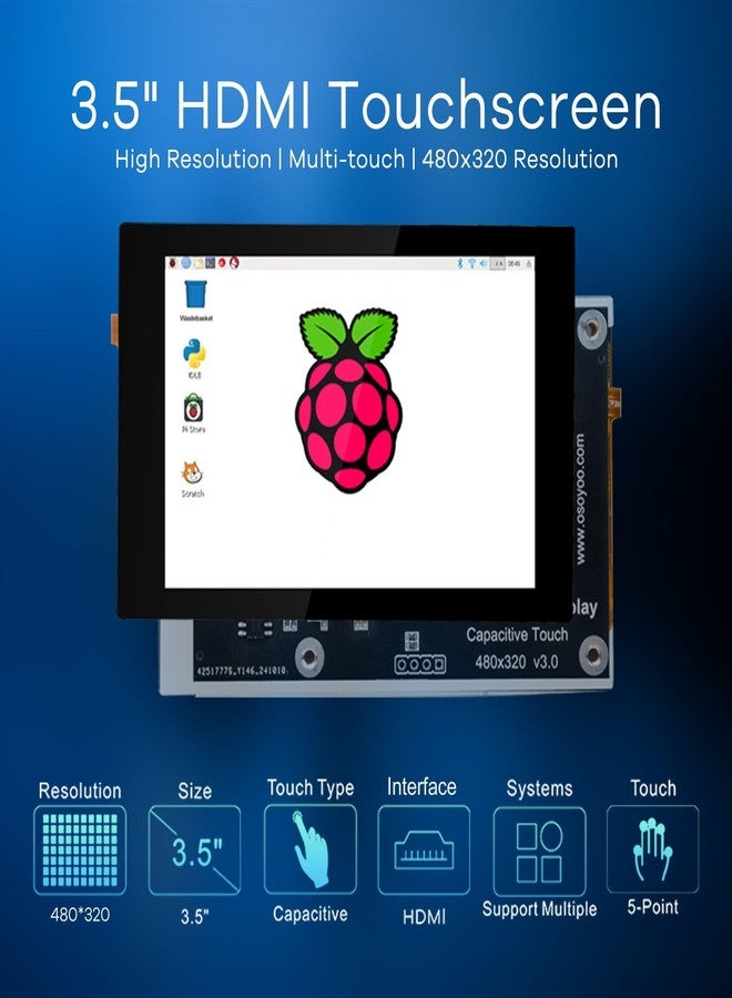 OSOYOO 3.5 inch HDMI Capacitive Touch screen for JETSON NANO/Raspberry Pi 5, 4, 3B / PC, Pulg and Play, Compatible with Windows 11 10 8 7, Raspberry Pi OS, Ubutun, Kali - Image 2