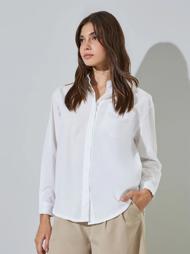 Styli Styli White Relaxed Fit Long Sleeves Shirt