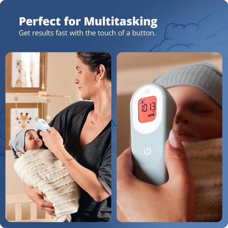 Greater Goods NoTouch Infrared Digital Thermometer for Adults Kids and Babies Forehead Thermometer with Ergonomic Grip Fever Alarm HSA FSA Eligible Powder Blue - Image 4