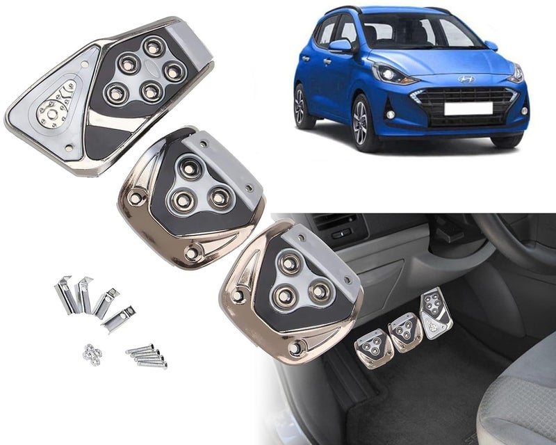 Selifaur 3 Pcs Silver Non-Slip Manual Car Pedals kit Pad Covers Set for Hyundai I10 Grand Nios - Image 1