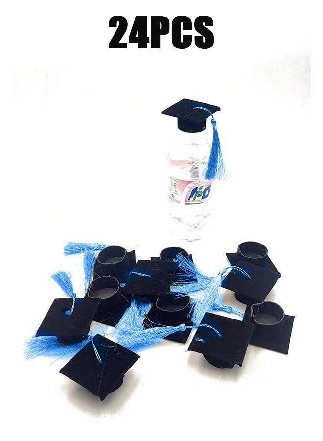 Ailily A set of 24 graduation caps Set with blue Tassel  for graduation parties,Mini Graduation Cap Hats Plastic Grad Cake Wine Bottle Cover Toppers for Graduation Party Decorations - Image 2