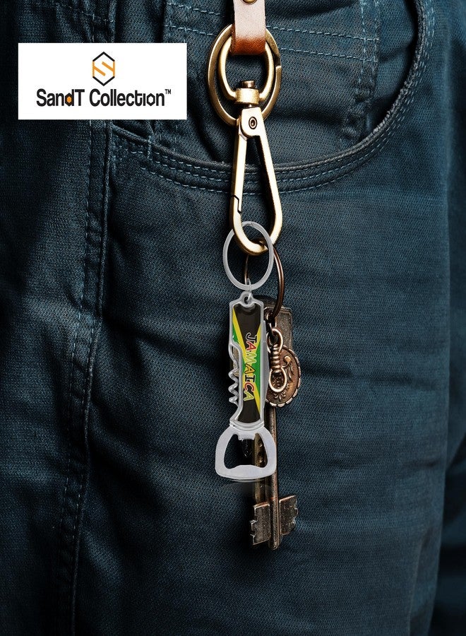 SandT Collection Multifunctional Bottle Opener Keychain Corkscrew Keychains - Carribean Countries - Set of 3 (Jamaica) - Image 2