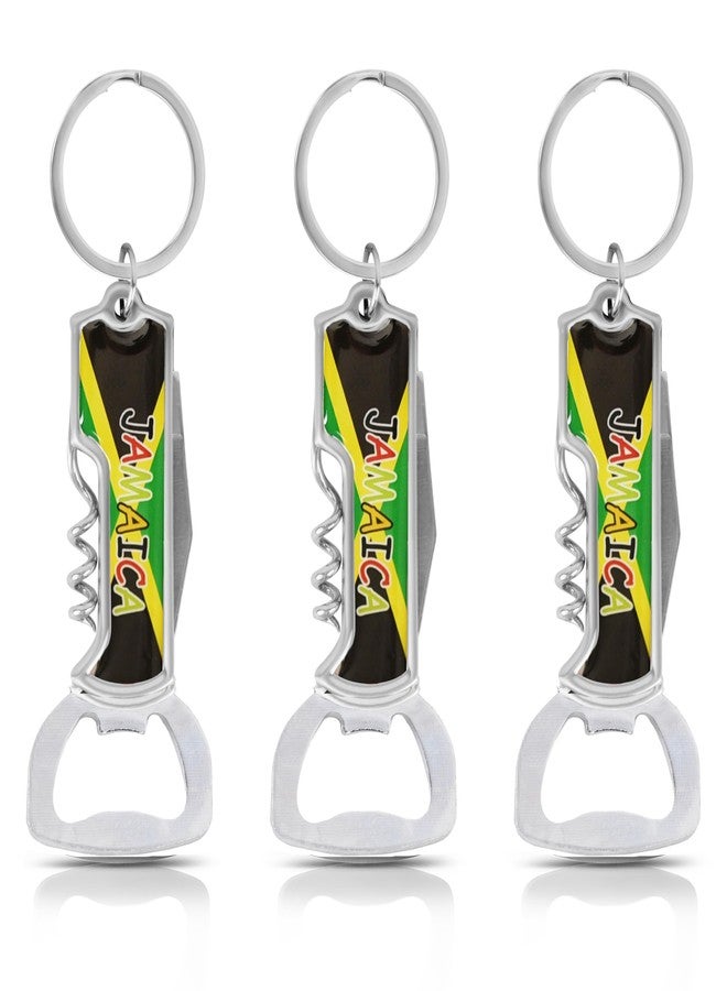 SandT Collection Multifunctional Bottle Opener Keychain Corkscrew Keychains - Carribean Countries - Set of 3 (Jamaica) - Image 1