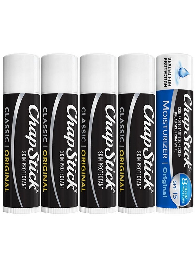 تشابستيك مرطب شفاه تشابستيك الأصلي، عبوة من 4 قطع + مرطب تشابستيك 2 في 1 للعناية بالشفاه مع عامل حماية من الشمس 15، 0.15 أونصة (مجموعة من 5 قطع) - Image 1