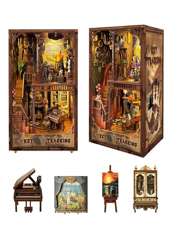 STRUCWOOD Book Nook Kit-DIY Dollhouse Kit 1:24 Scale Wooden Miniature Studio with Dust Cover Bookshelf Decor 3D Puzzle Book Nooks for Adults to Build Gift-Key Tracking (SQ-31) - Image 1