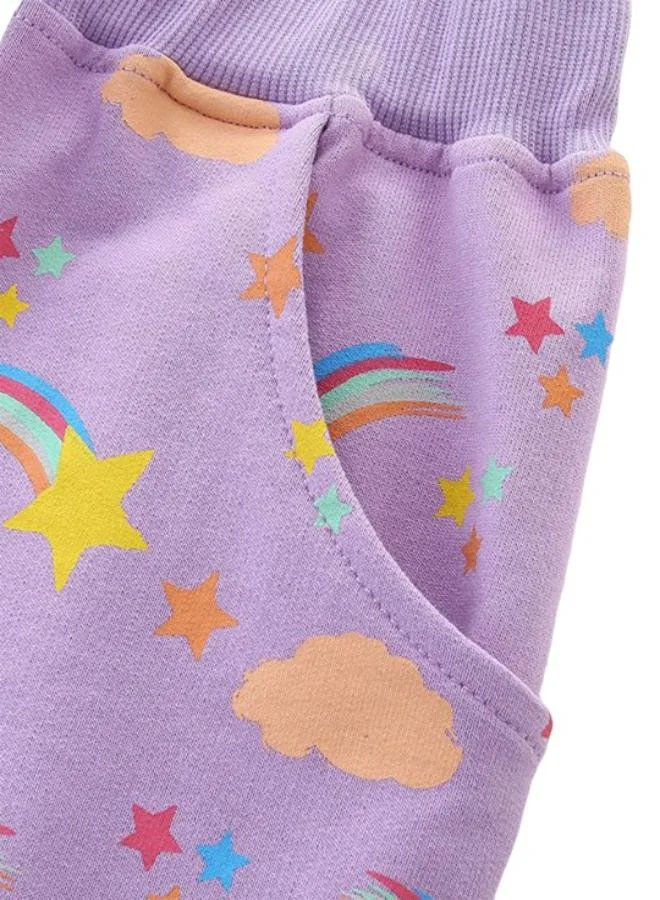 YUNIQEE Purple Regular Fit Mid Rise Printed Shorts