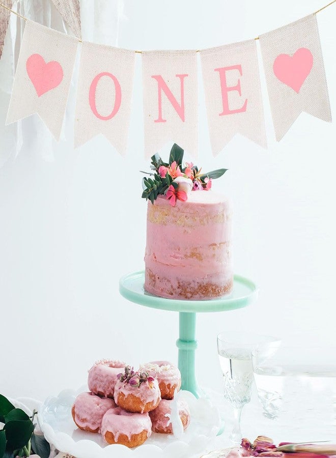 CROWNOS Burlap One Banner for 1st Birthday - Prestrung Pink One Year High Chair Banner, First Birthday Party Decorations for Girl - Image 4
