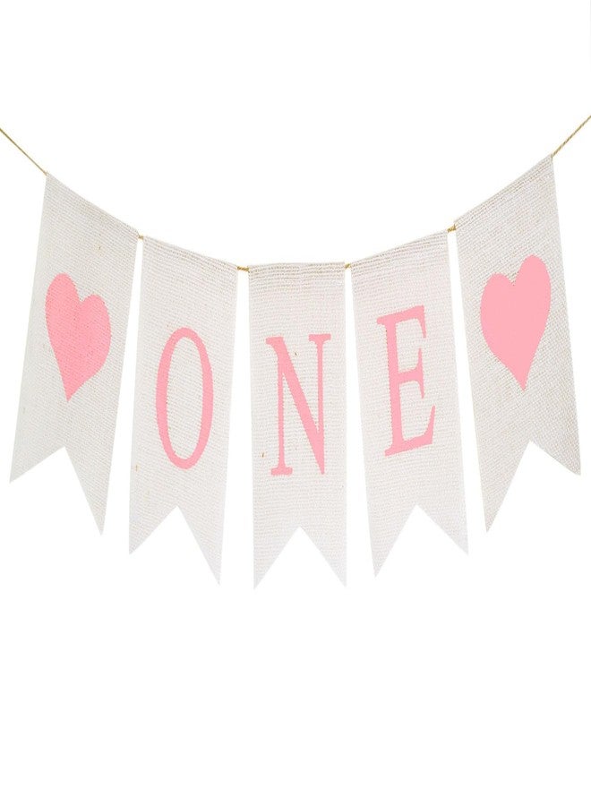 CROWNOS Burlap One Banner for 1st Birthday - Prestrung Pink One Year High Chair Banner, First Birthday Party Decorations for Girl - Image 1