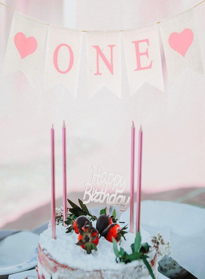 CROWNOS Burlap One Banner for 1st Birthday - Prestrung Pink One Year High Chair Banner, First Birthday Party Decorations for Girl - Image 2