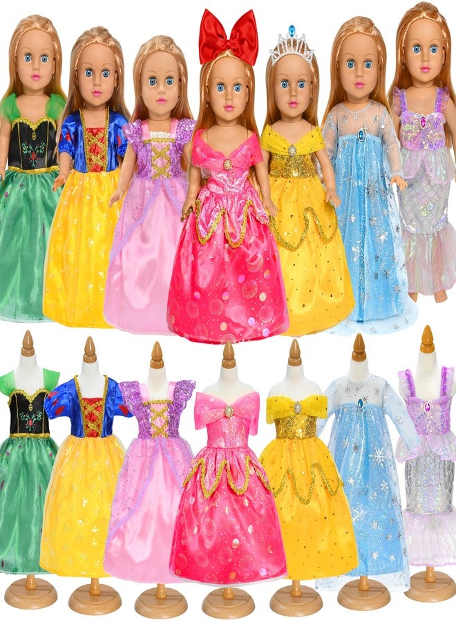 Lavwix 9 pcs American Doll Clothes Set for 18 inch Dolls, Doll Clothing Outfits Include 7 Different Princess Dresses, Crown, Hair Bow, Christmas Birthday Gift for Girls - Image 1