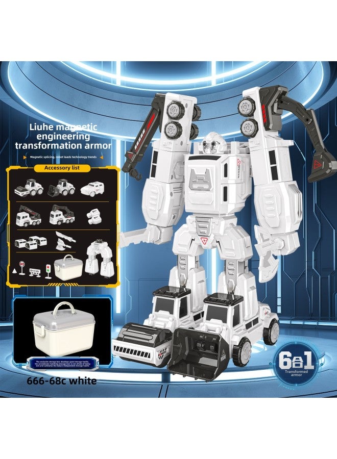 Magnetic Suction Robot Car Magnetic Building Blocks Magnetic Assembled Boys 6 Magnet 7 Magnetic Pieces Children's Educational Toys 10 Years Old-Color:White Six-in-one - Image 1